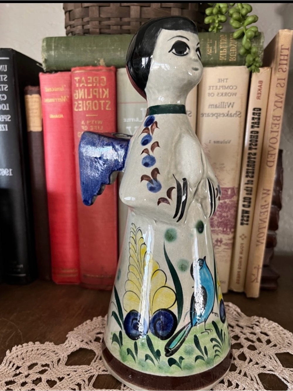 Vintage Tonala Mexican Pottery Angel Candle Holder (signed “CAT”)